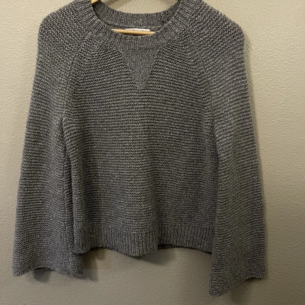 Madewell Knit Trumpet Sleeve Crew Sweater Oversized Gray Cozy Capsule Basic Sz S